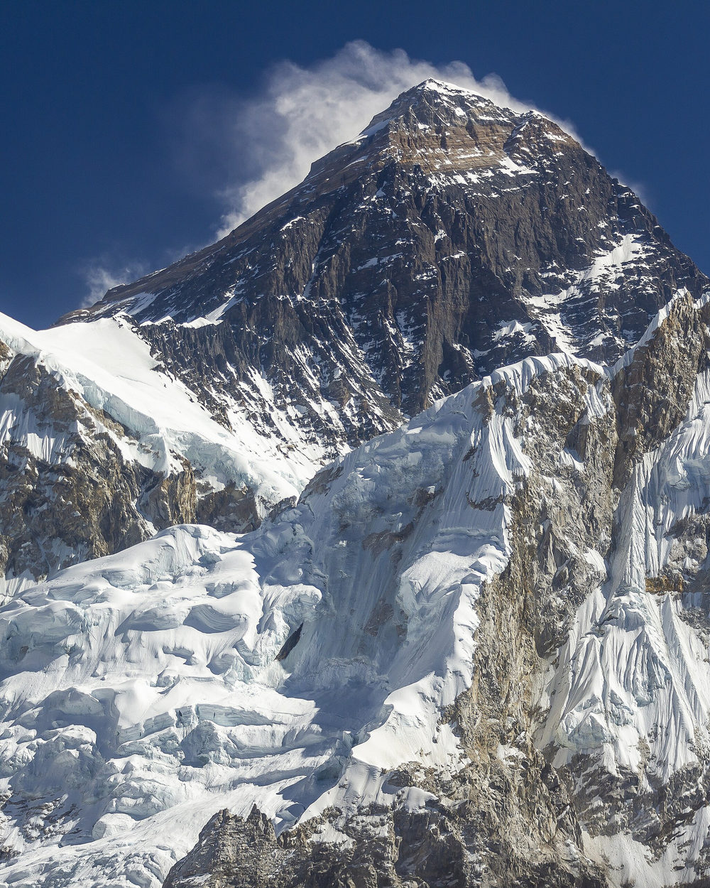 Everest and Nuptse seen from Kala Patthar above the Khumbu glacier.